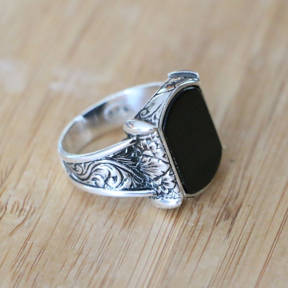 925 Sterling Silver Men's Rings with Black Onyx